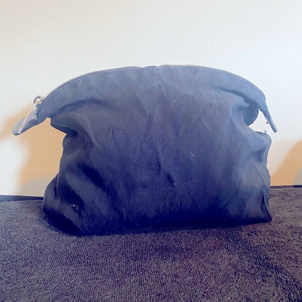 Vintage Chanel  nylon black makeup bag with silver hardware